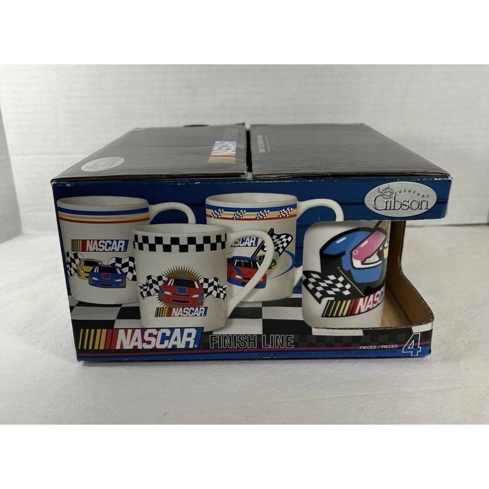Vintage Gibson NASCAR Finish Line 2002 coffee mugs set of 4 cups